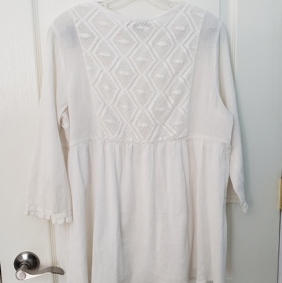 White Boho Long Sleeve Peasant Top Medium - Picture 10 of 14